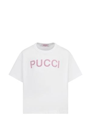 T-shirt bianca con logo con borchie EMILIO PUCCI KIDS | PY8B31Z3672100FU